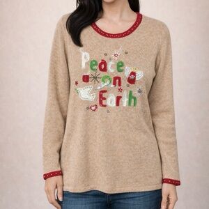 Tiara International Vintage Christmas Sweater Peace on Earth Holiday Knit M